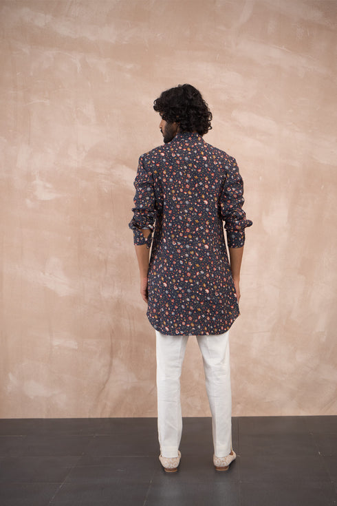 Navy Delicate Linen Kurta Set